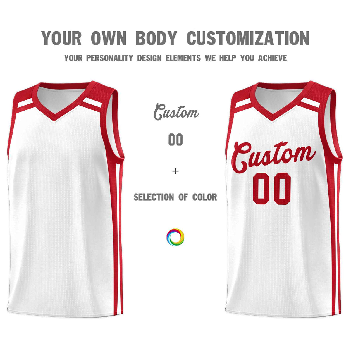 Custom White Red  Trendy Color Charge Series Sports Uniform Basketball Jersey
