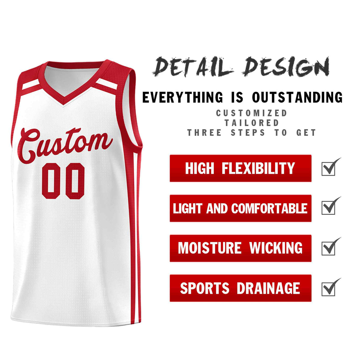Custom White Red  Trendy Color Charge Series Sports Uniform Basketball Jersey