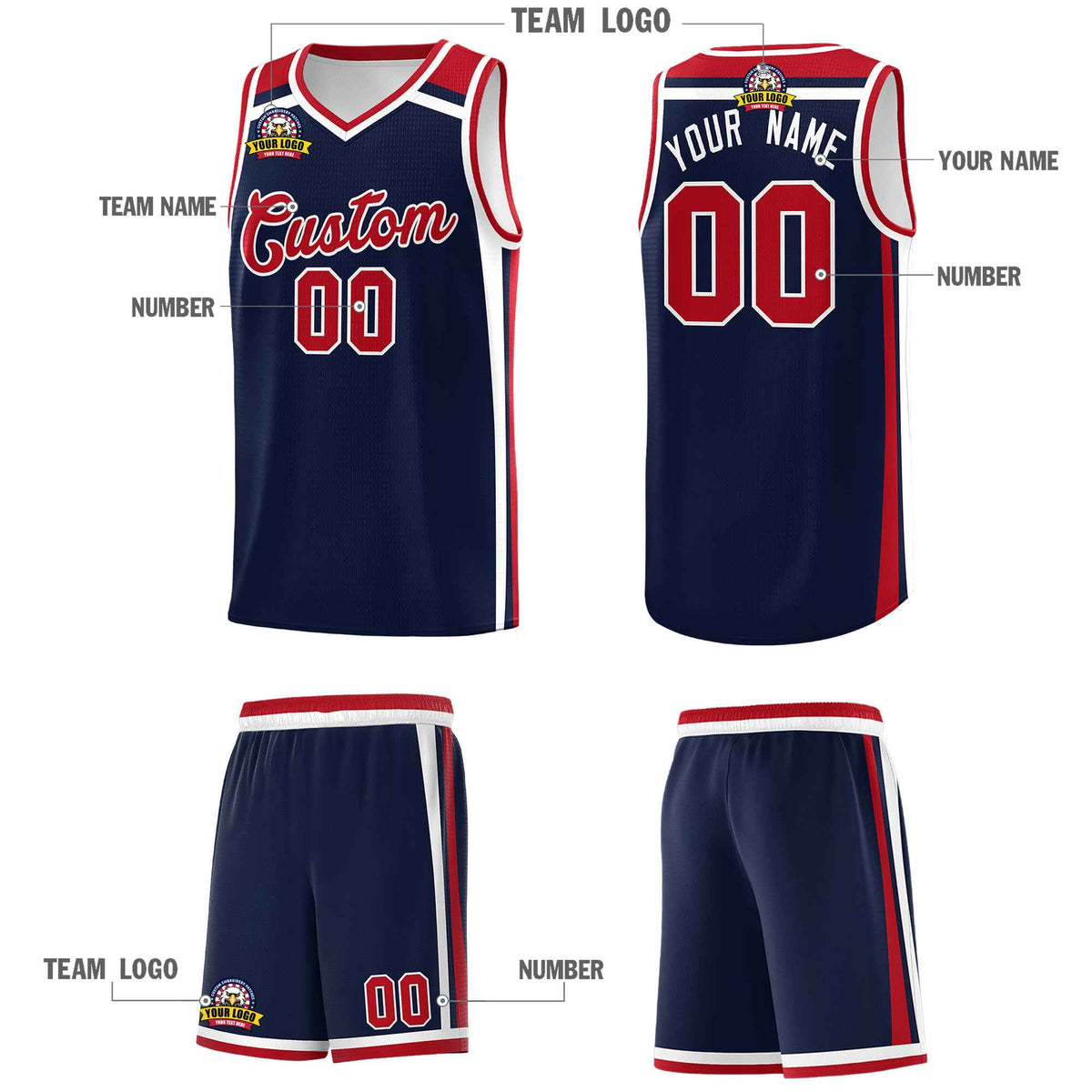 Custom Navy Red White Trendy Color Charge Series Sports Uniform Basketball Jersey