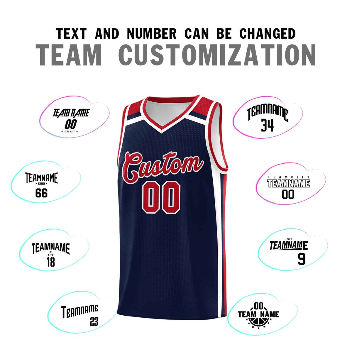Custom Navy Red White Trendy Color Charge Series Sports Uniform Basketball Jersey