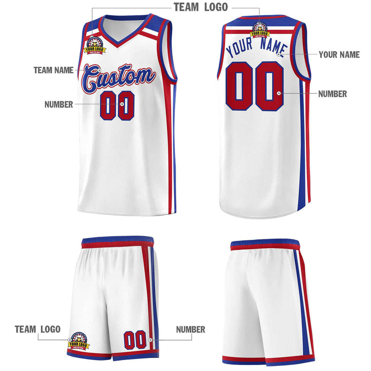 Custom White Royal Blue Red Trendy Color Charge Series Sports Uniform Basketball Jersey