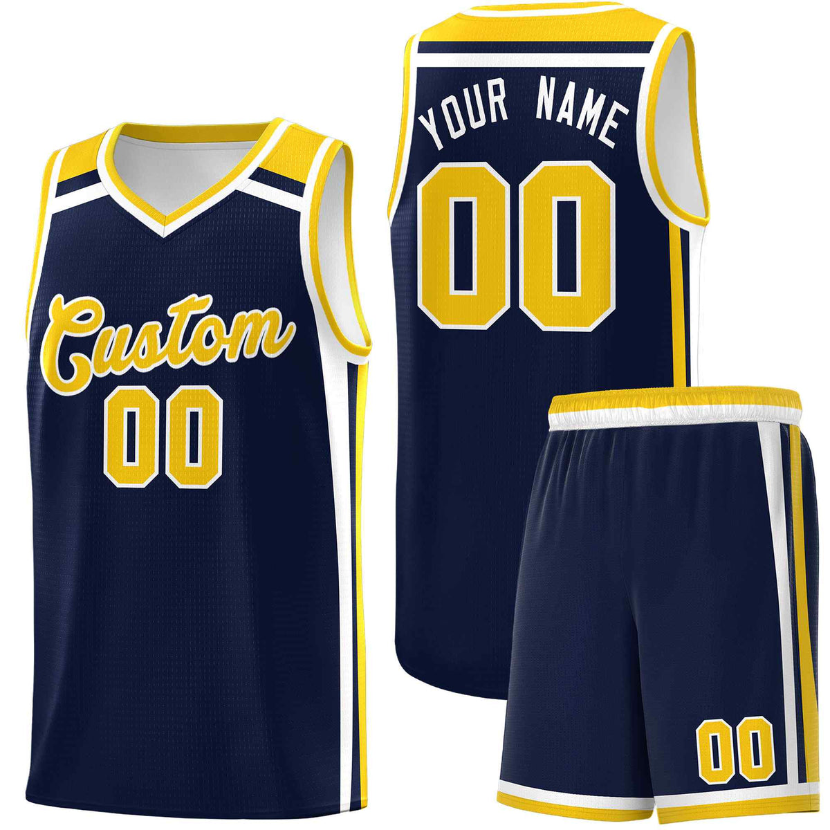Custom Navy Gold White Trendy Color Charge Series Sports Uniform Basketball Jersey