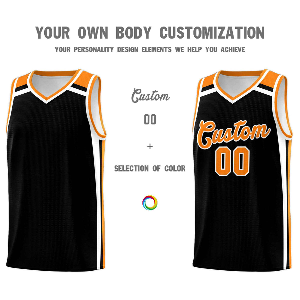 Custom Black Orange White Trendy Color Charge Series Sports Uniform Basketball Jersey