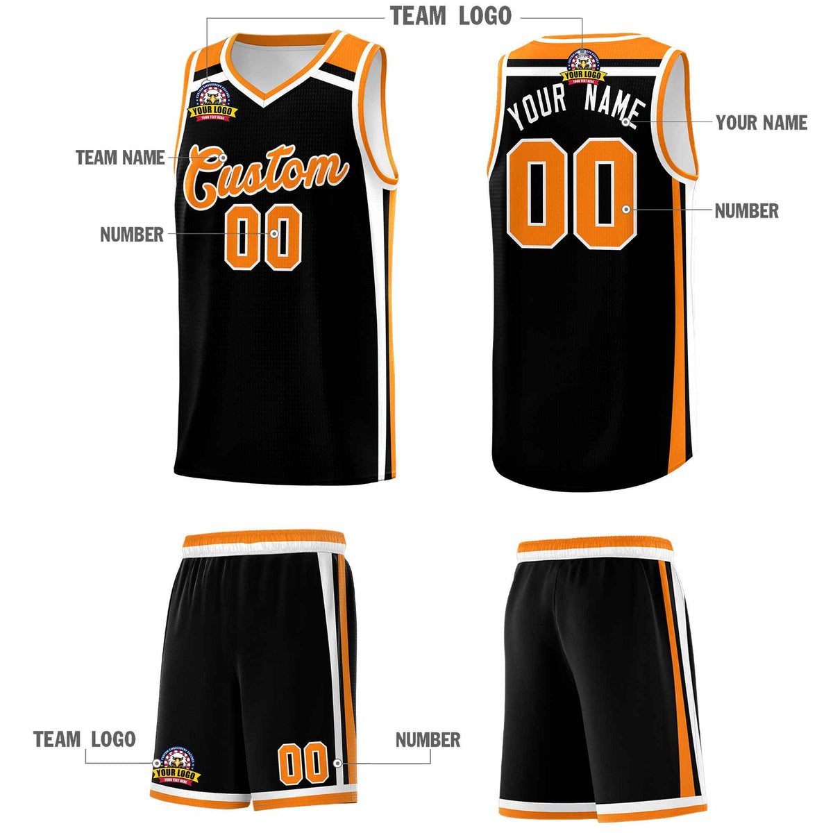 Custom Black Orange White Trendy Color Charge Series Sports Uniform Basketball Jersey