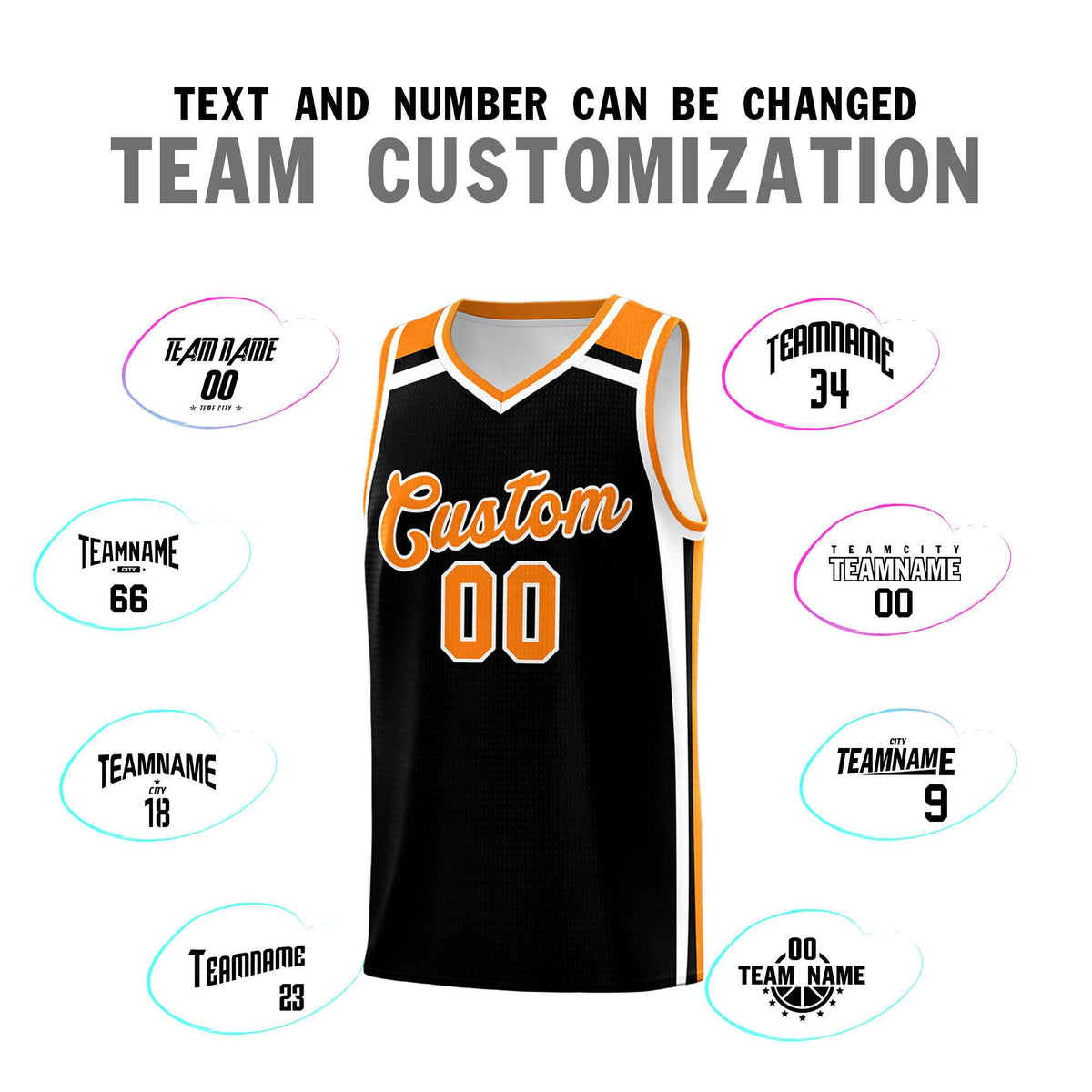Custom Black Orange White Trendy Color Charge Series Sports Uniform Basketball Jersey