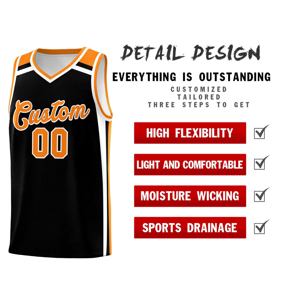 Custom Black Orange White Trendy Color Charge Series Sports Uniform Basketball Jersey