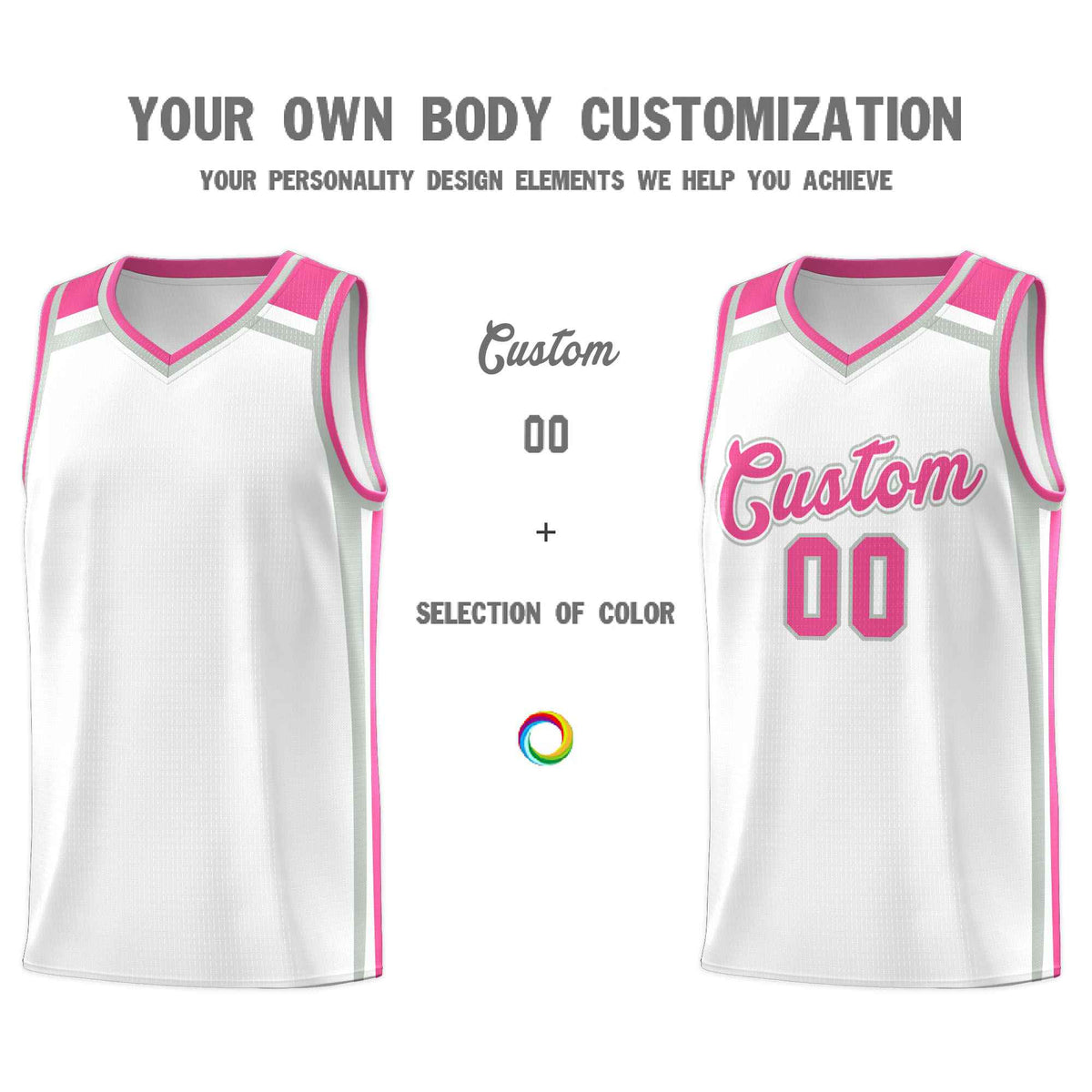 Custom White Gray Pink Trendy Color Charge Series Sports Uniform Basketball Jersey