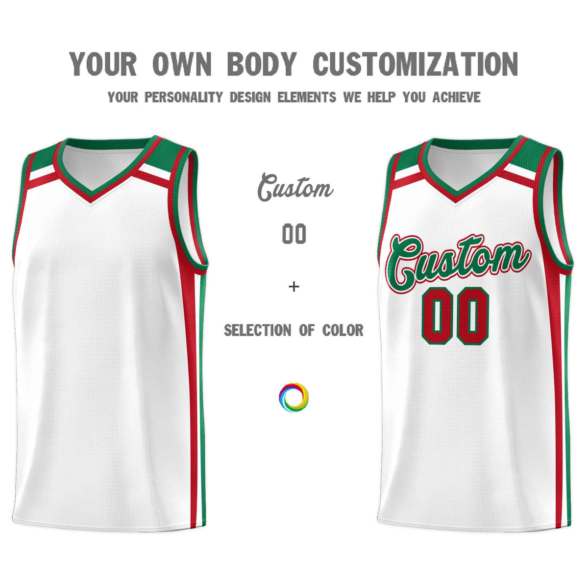 Custom White Kelly Green Red Trendy Color Charge Series Sports Uniform Basketball Jersey