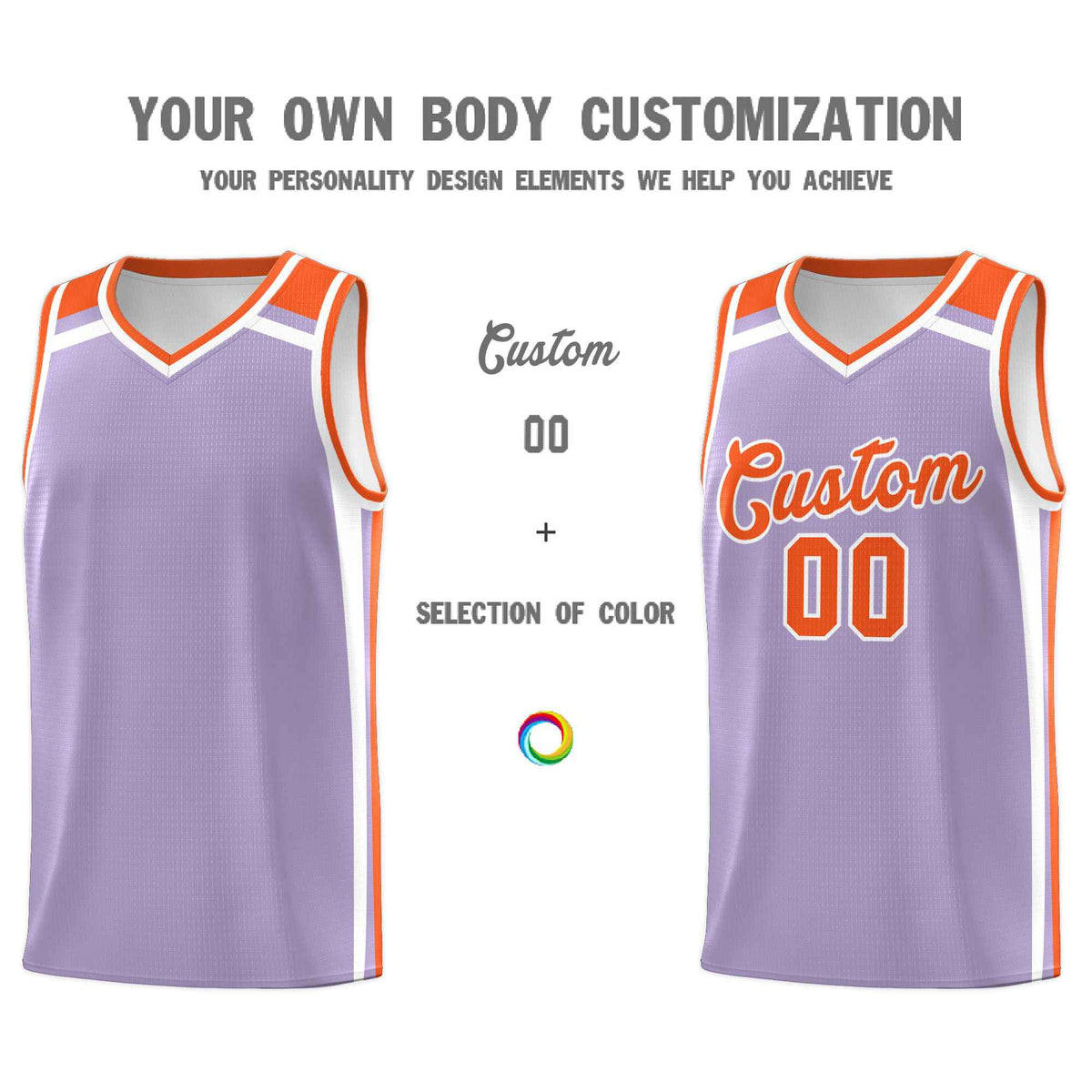 Custom Light Purple Orange White Trendy Color Charge Series Sports Uniform Basketball Jersey