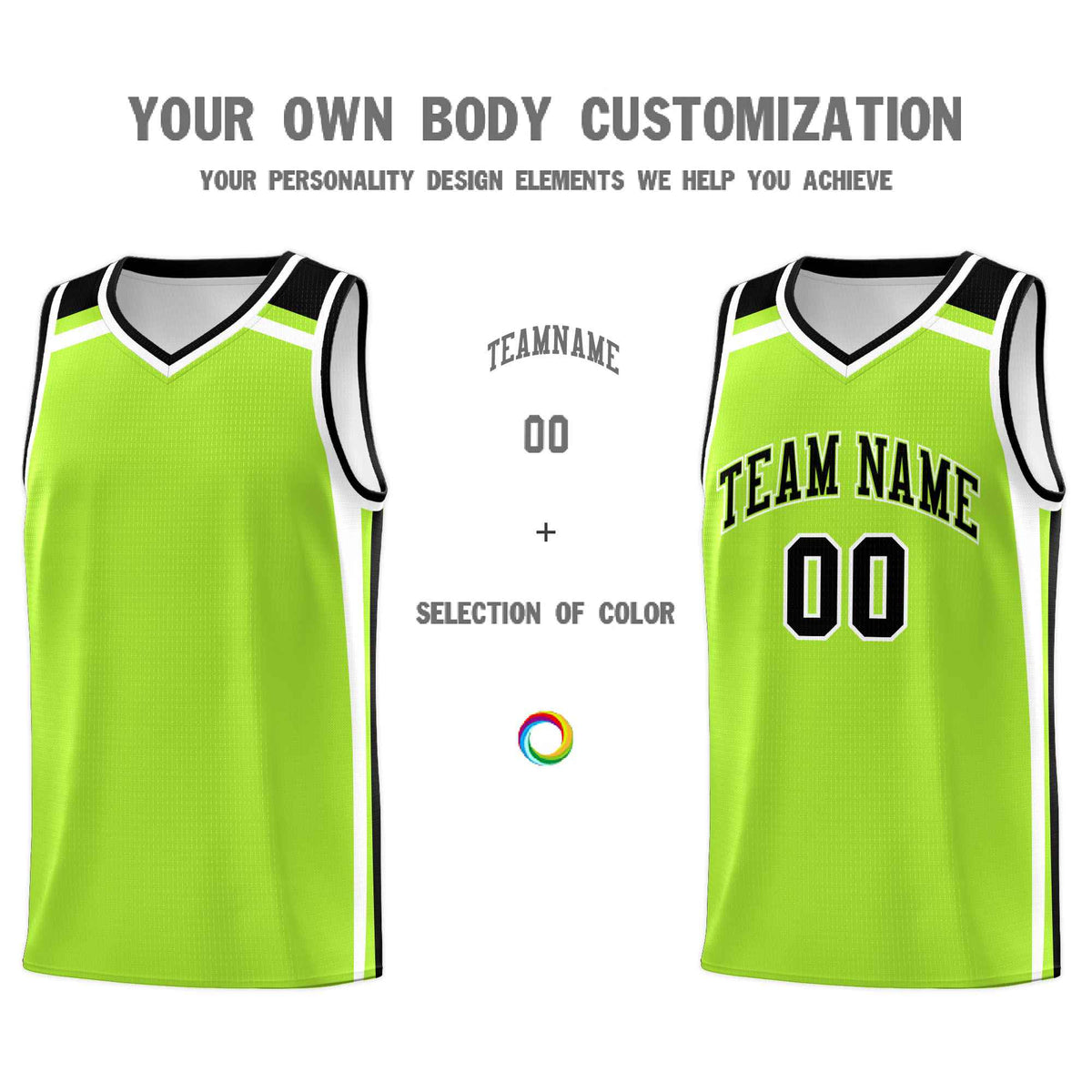 Custom Neon Green White Black Trendy Color Charge Series Sports Uniform Basketball Jersey