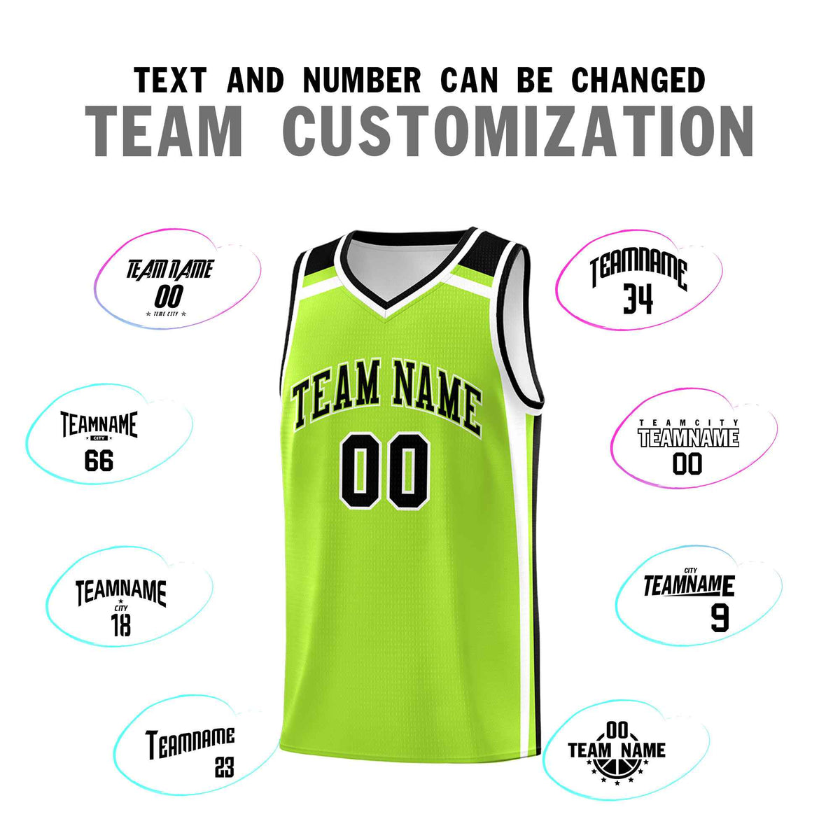 Custom Neon Green White Black Trendy Color Charge Series Sports Uniform Basketball Jersey