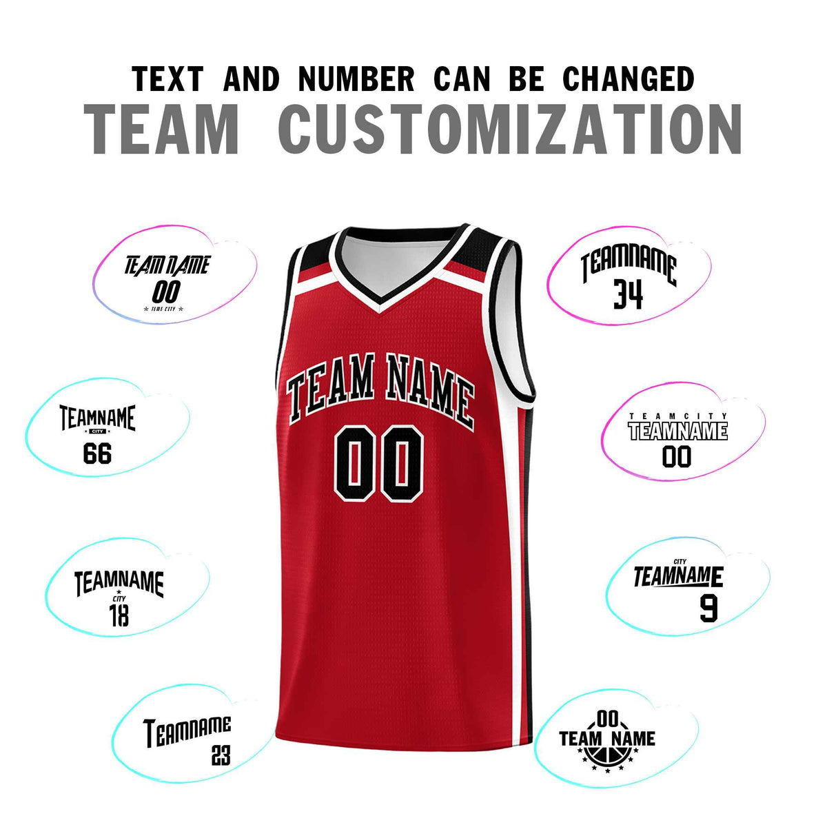 Custom Red White Black Trendy Color Charge Series Sports Uniform Basketball Jersey