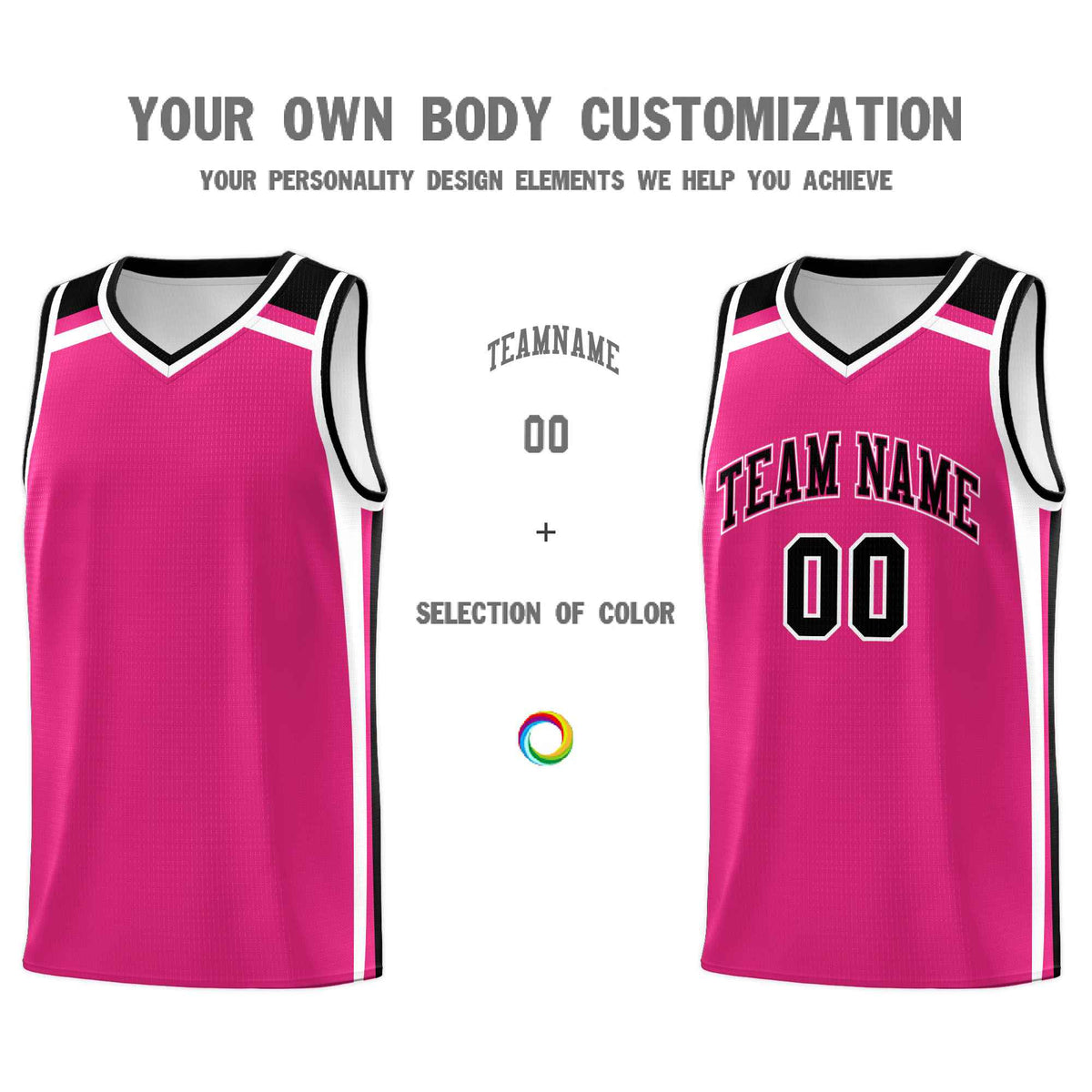 Custom Rose Red Black White Trendy Color Charge Series Sports Uniform Basketball Jersey