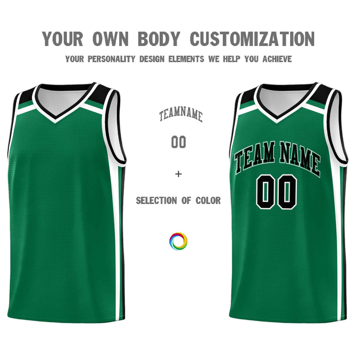 Custom Kelly Green Black White Trendy Color Charge Series Sports Uniform Basketball Jersey