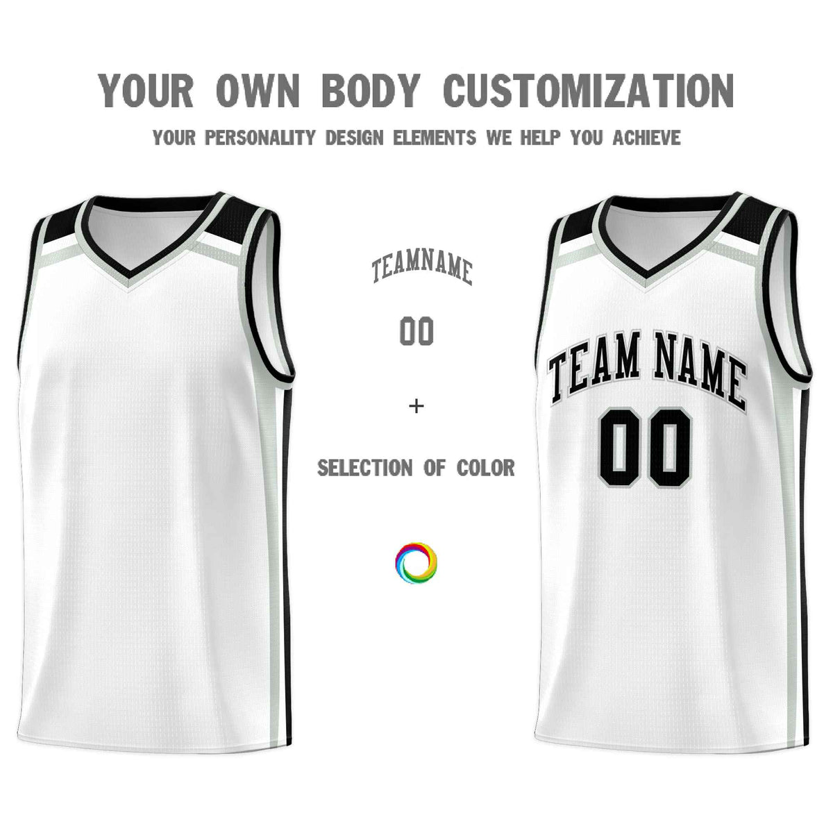Custom White Gray Black Trendy Color Charge Series Sports Uniform Basketball Jersey