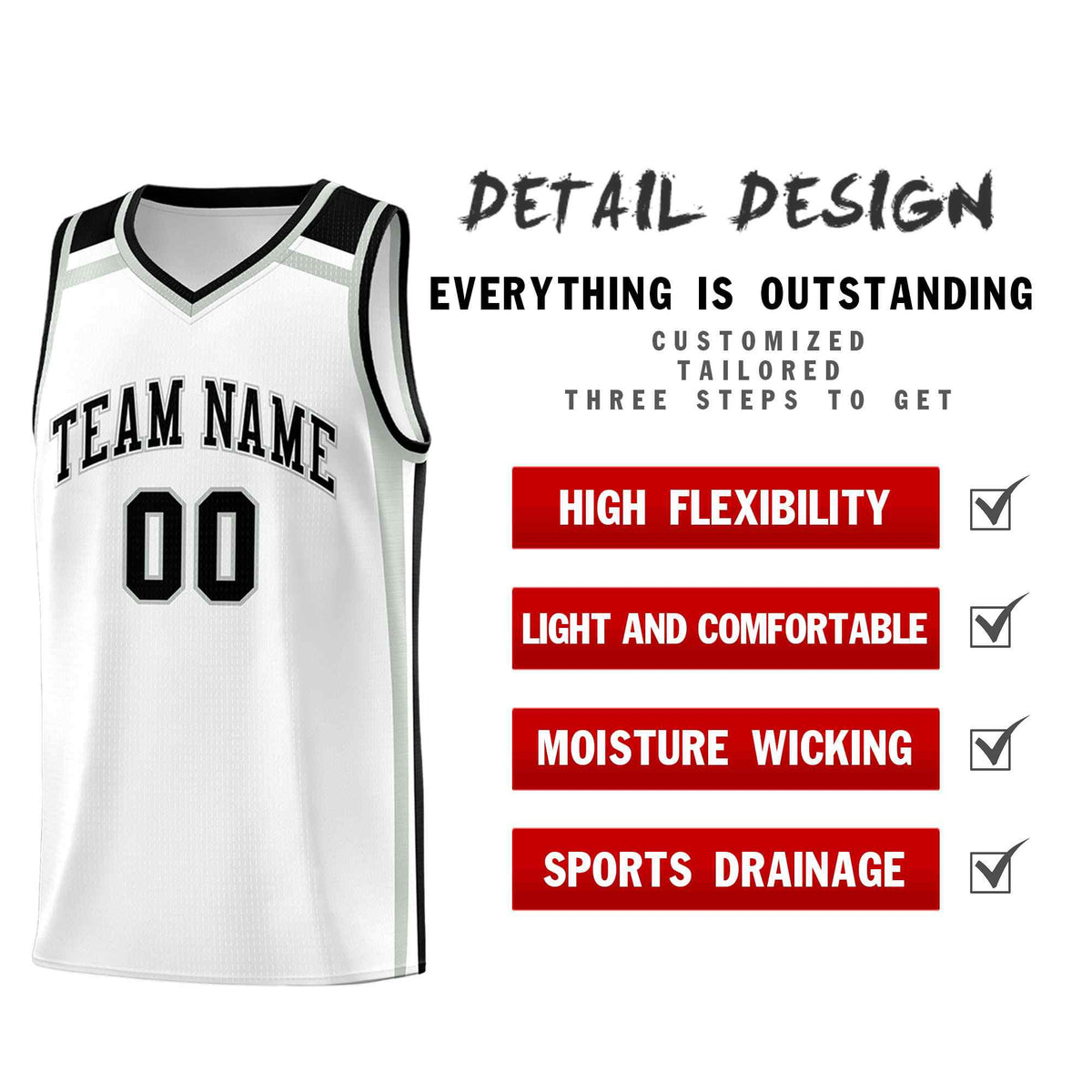 Custom White Gray Black Trendy Color Charge Series Sports Uniform Basketball Jersey