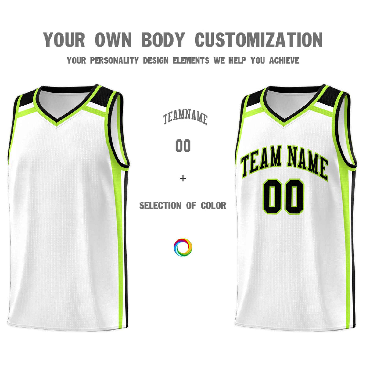 Custom White Black Neon Green Trendy Color Charge Series Sports Uniform Basketball Jersey