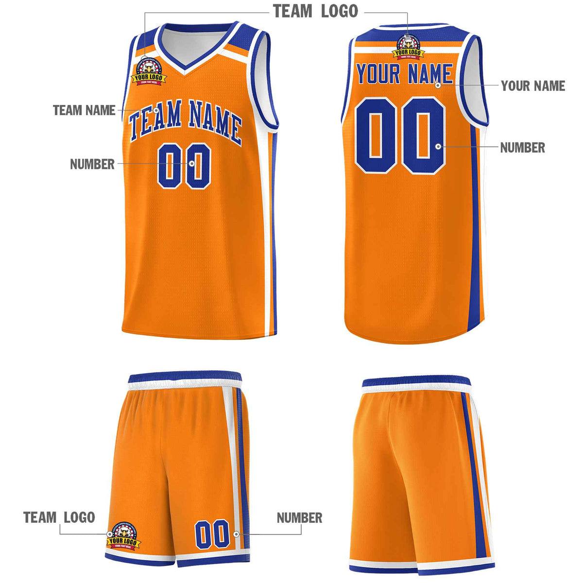 Custom Orange White Royal Blue Trendy Color Charge Series Sports Uniform Basketball Jersey