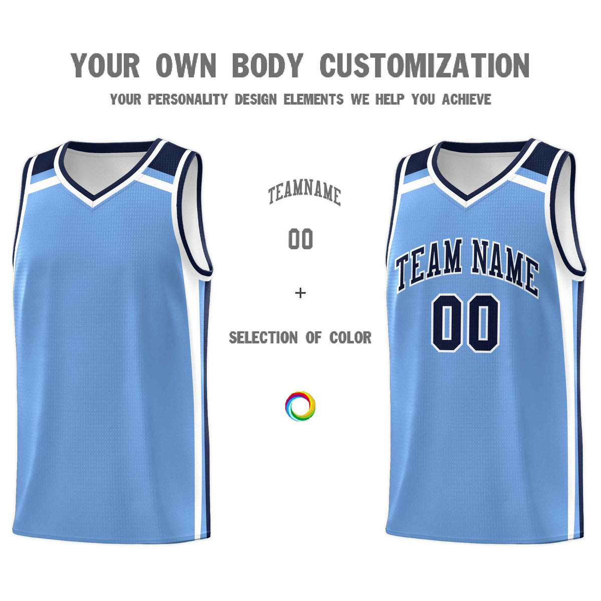 Custom Light Blue Navy White Trendy Color Charge Series Sports Uniform Basketball Jersey