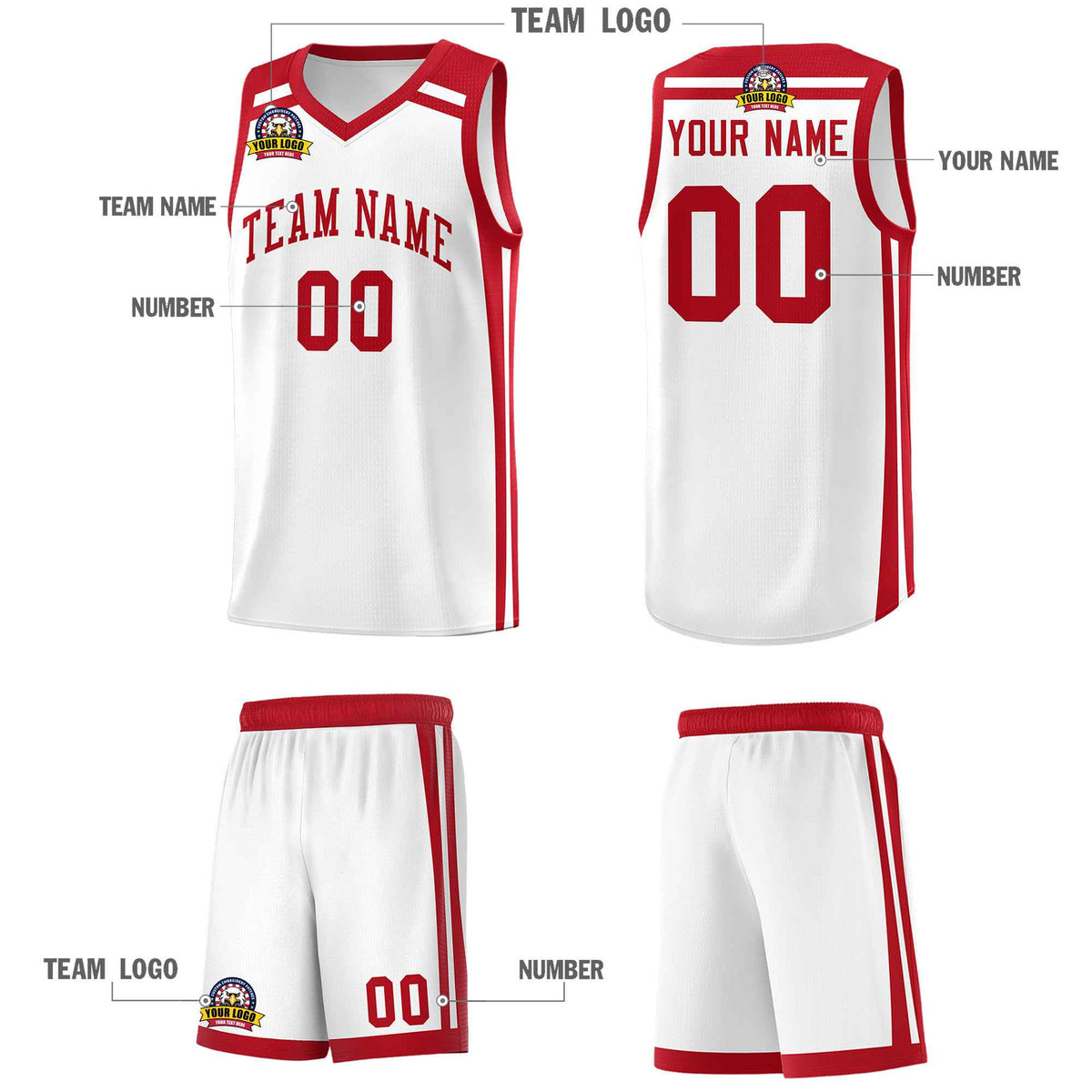 Custom White Red  Trendy Color Charge Series Sports Uniform Basketball Jersey