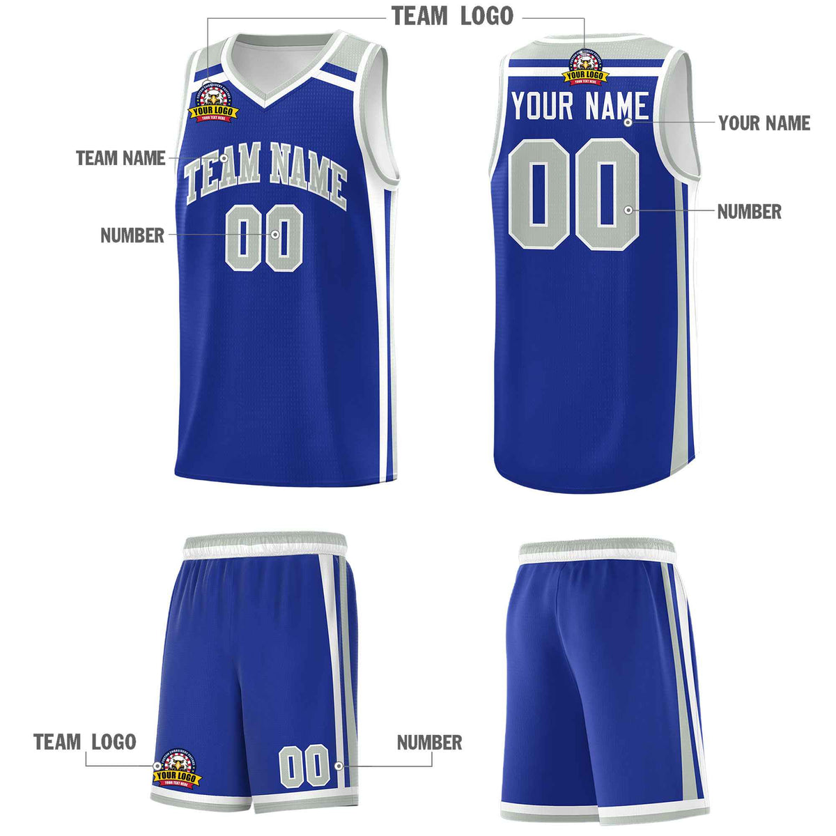 Custom Royal Blue White Gray Trendy Color Charge Series Sports Uniform Basketball Jersey