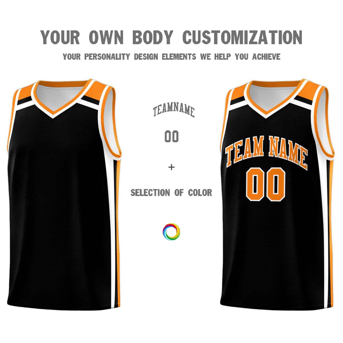 Custom Black Orange White Trendy Color Charge Series Sports Uniform Basketball Jersey