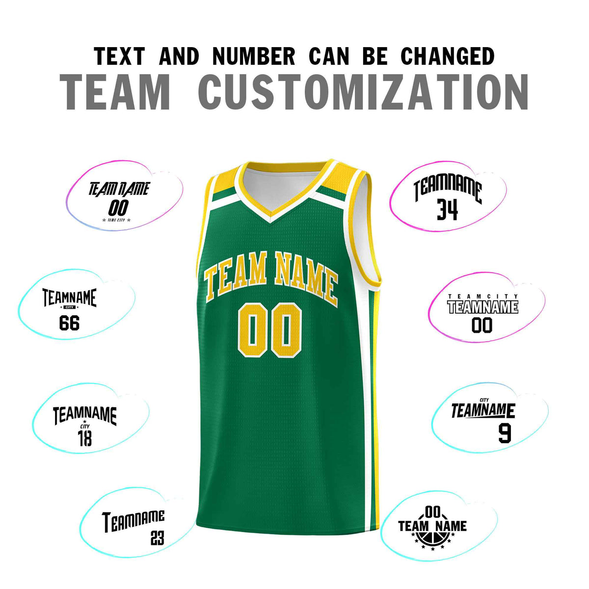 Custom Kelly Green Gold White Trendy Color Charge Series Sports Uniform Basketball Jersey