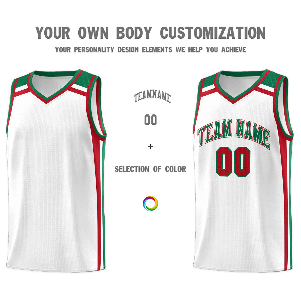 Custom White Kelly Green Red Trendy Color Charge Series Sports Uniform Basketball Jersey