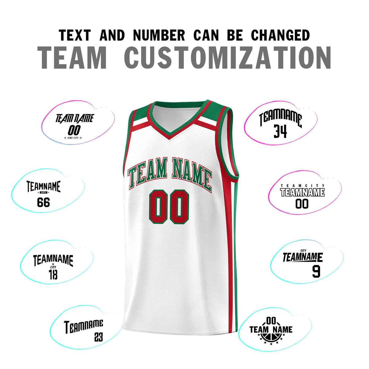 Custom White Kelly Green Red Trendy Color Charge Series Sports Uniform Basketball Jersey