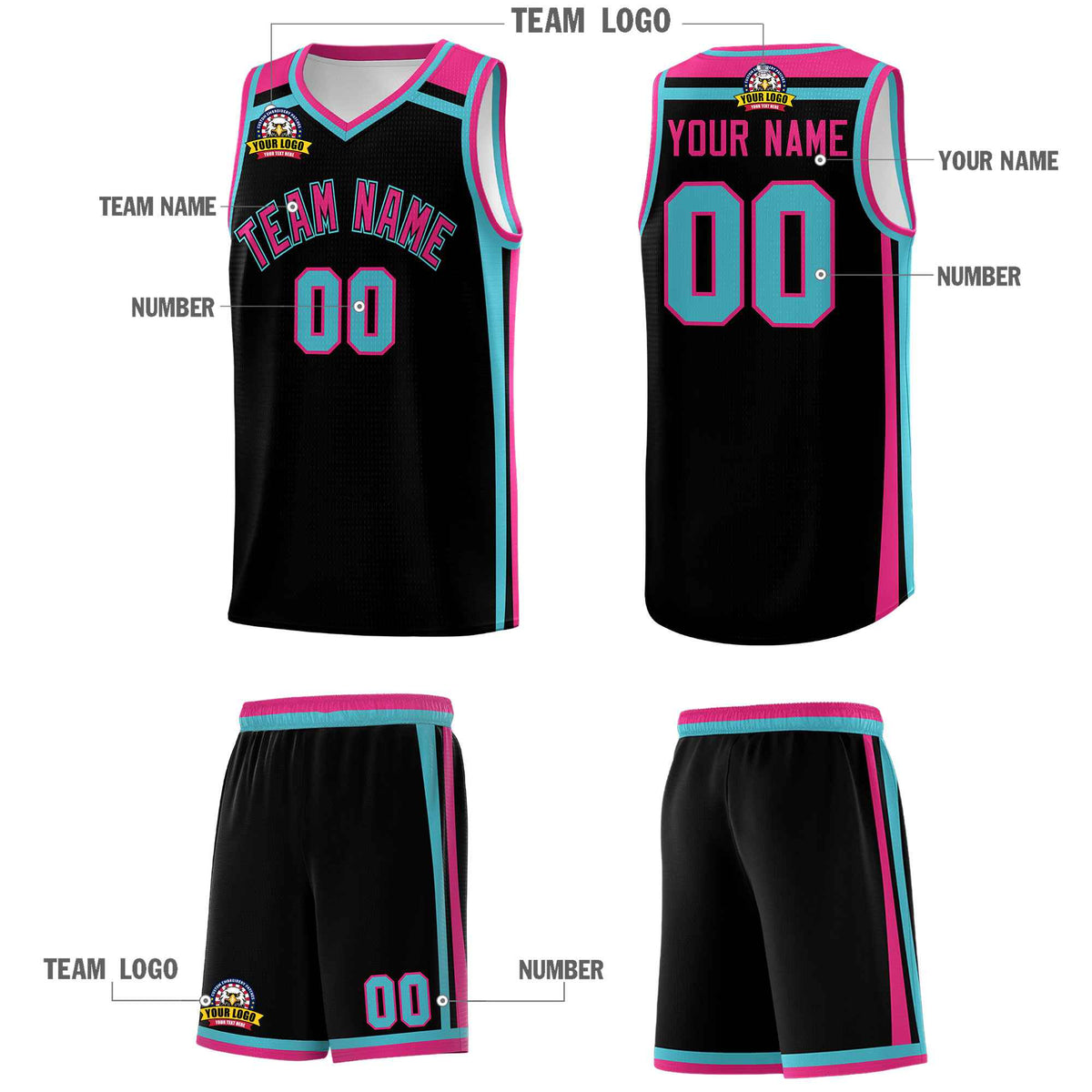 Custom Black Sky Blue Rose Red Trendy Color Charge Series Sports Uniform Basketball Jersey