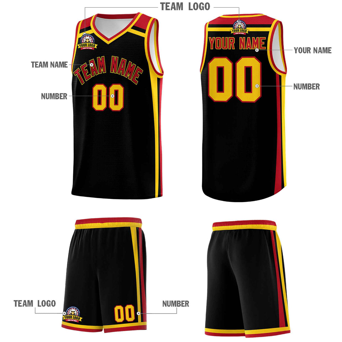 Custom Black Gold Red Trendy Color Charge Series Sports Uniform Basketball Jersey