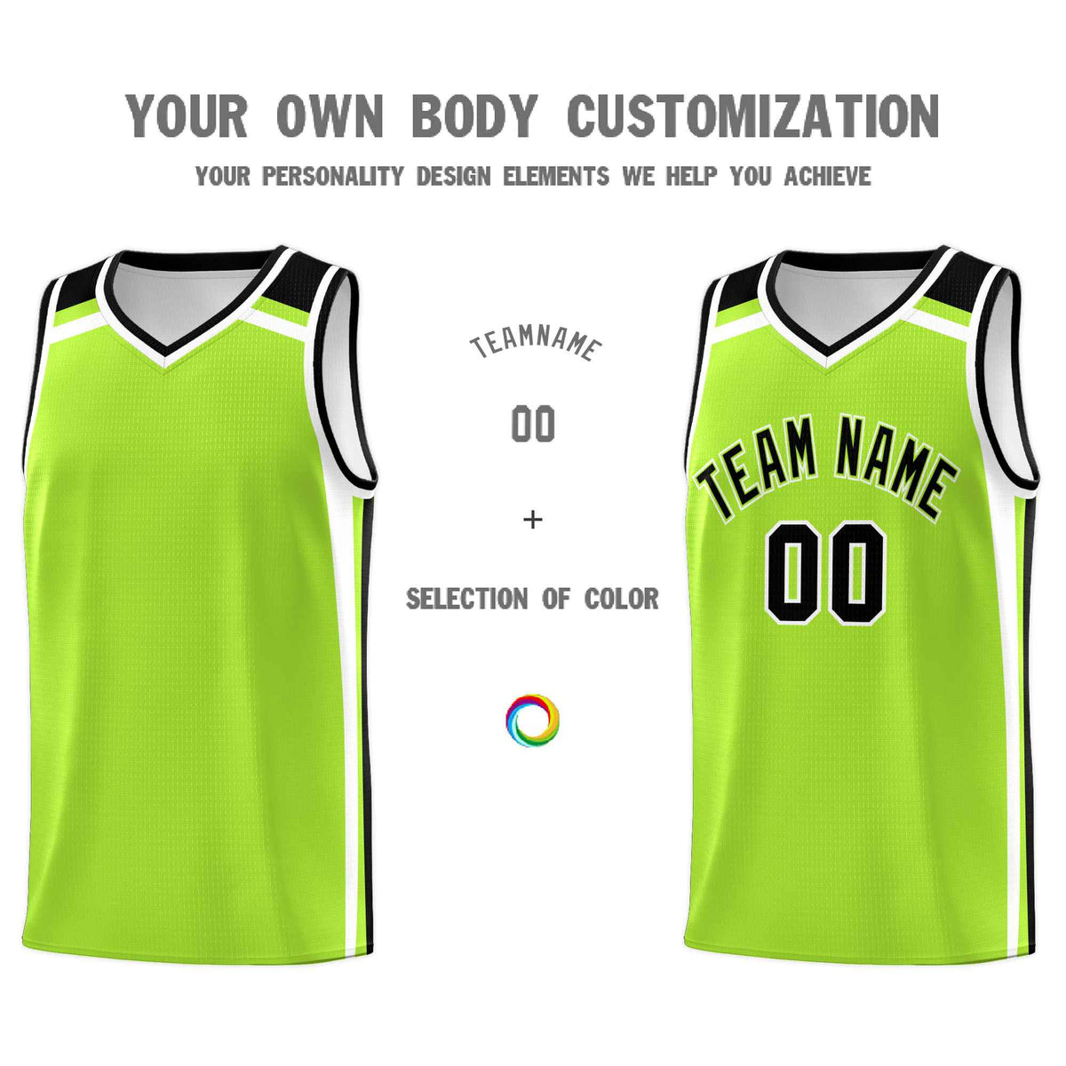 Custom Neon Green White Black Trendy Color Charge Series Sports Uniform Basketball Jersey