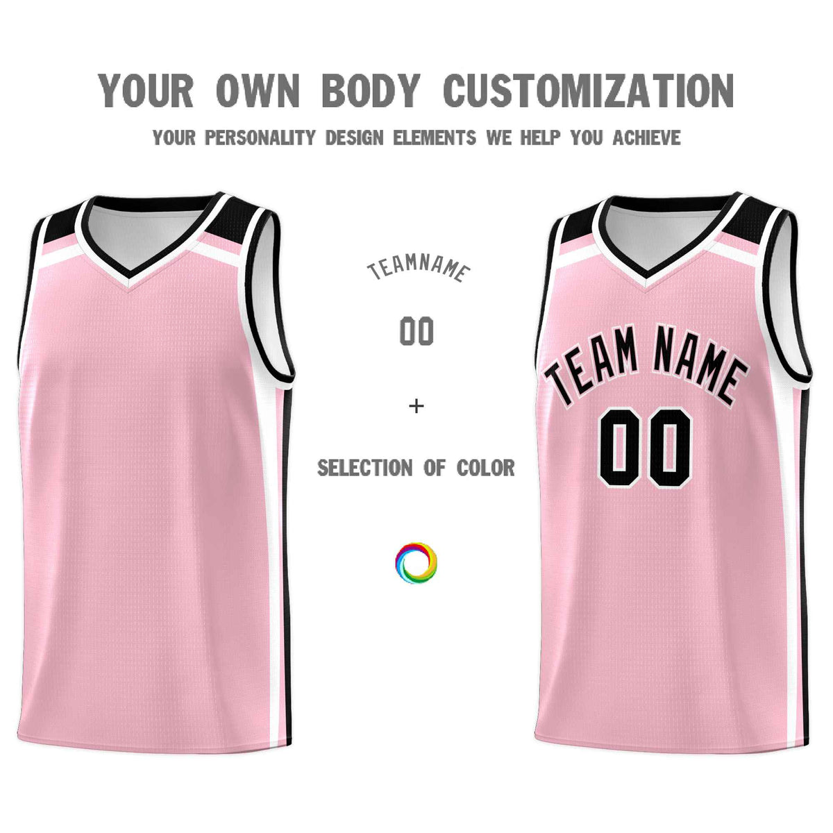 Custom Light Pink White Black Trendy Color Charge Series Sports Uniform Basketball Jersey
