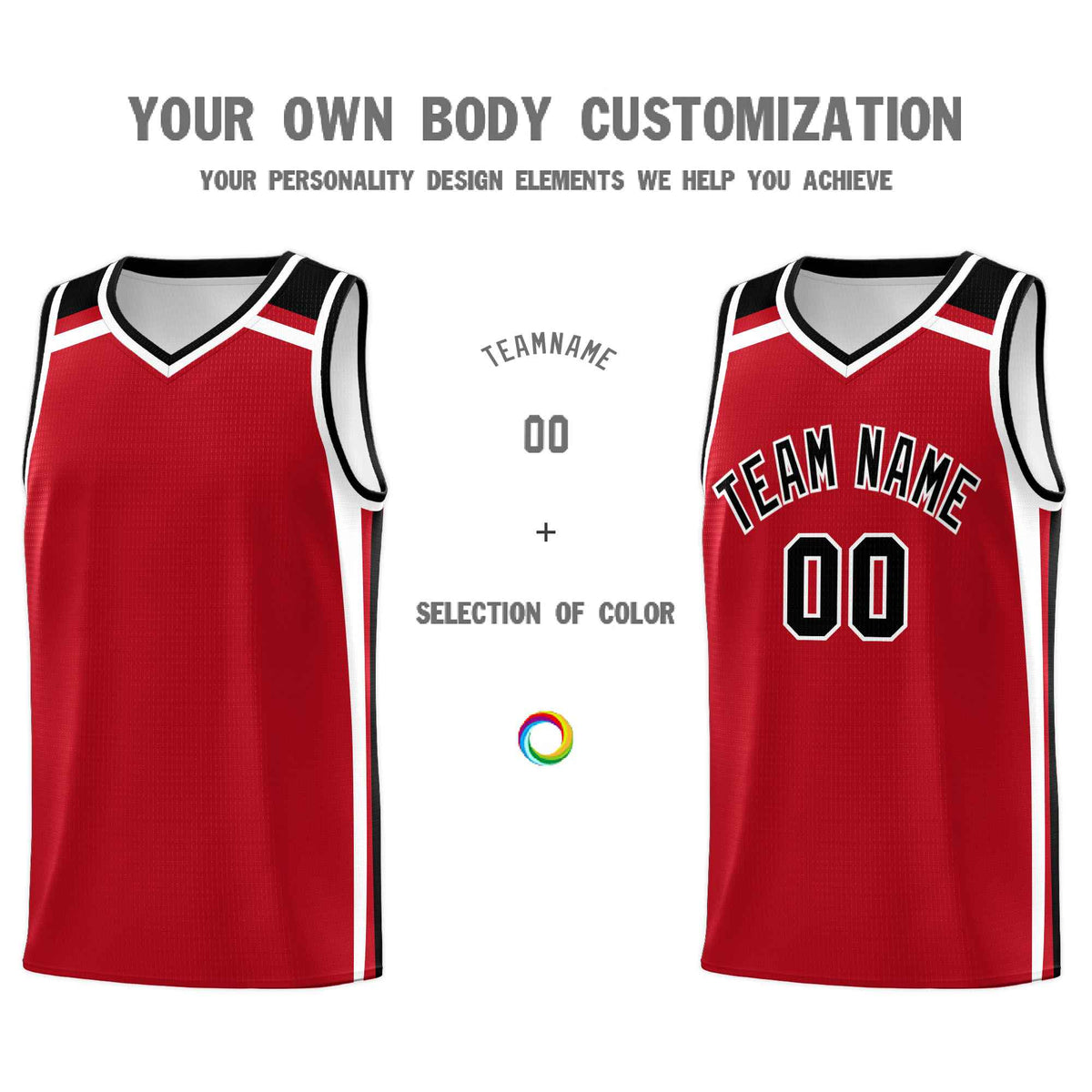 Custom Red White Black Trendy Color Charge Series Sports Uniform Basketball Jersey