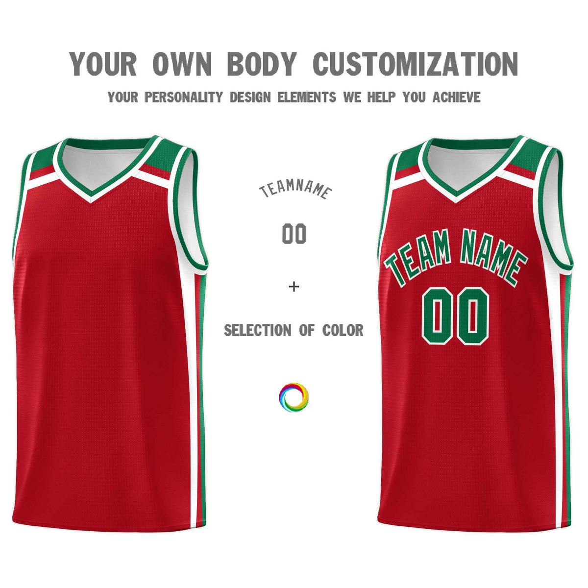 Custom Red White Kelly Green Trendy Color Charge Series Sports Uniform Basketball Jersey