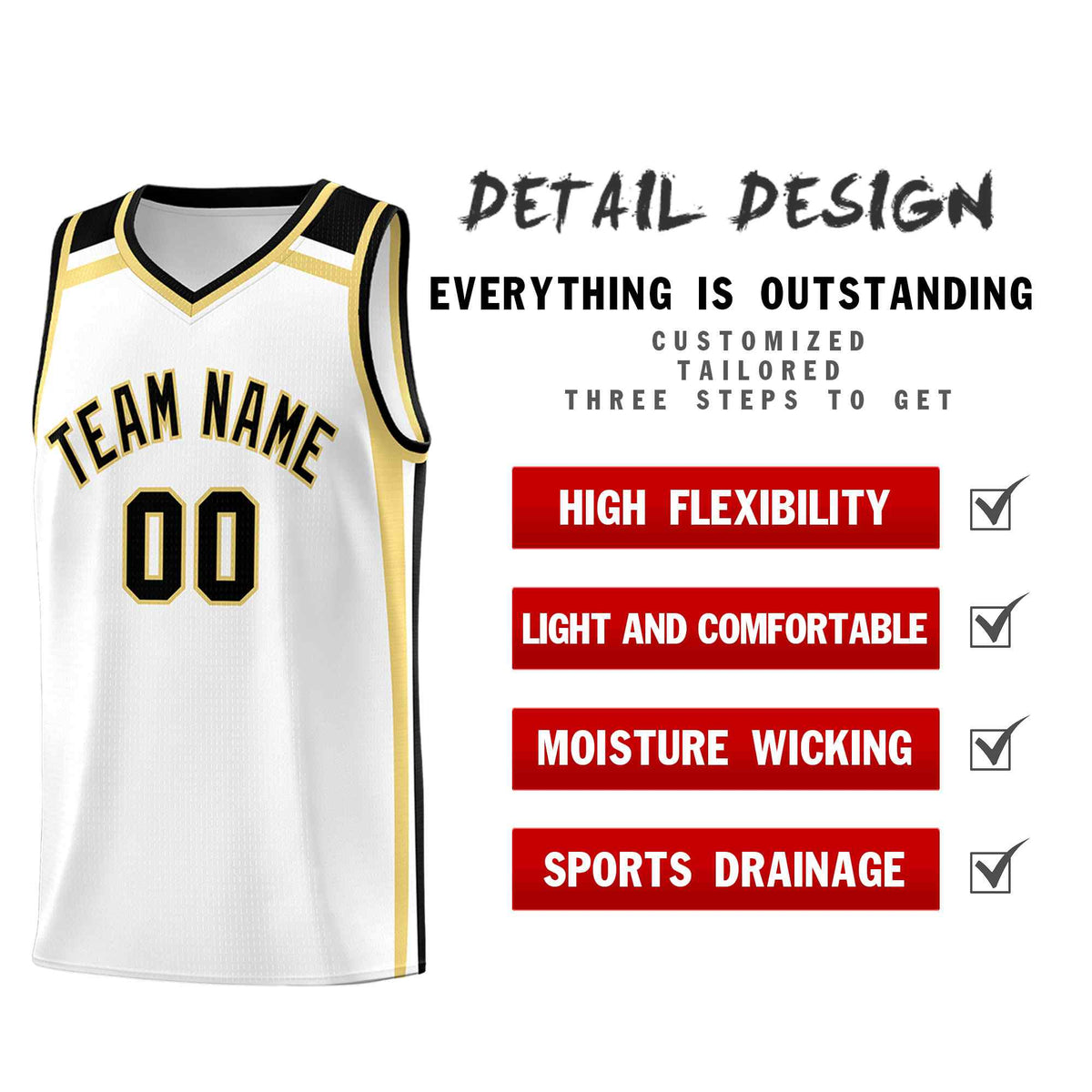 Custom White Khaki Black Trendy Color Charge Series Sports Uniform Basketball Jersey