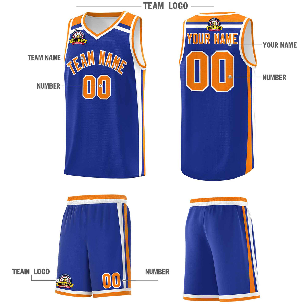 Custom Royal Blue White Orange Trendy Color Charge Series Sports Uniform Basketball Jersey