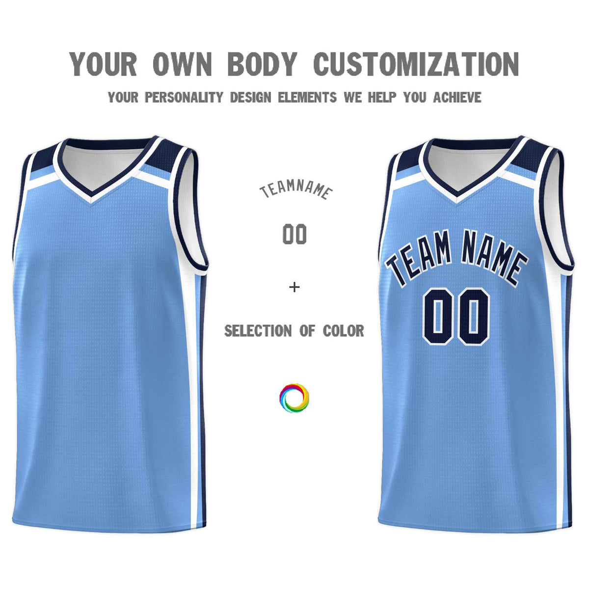 Custom Light Blue Navy White Trendy Color Charge Series Sports Uniform Basketball Jersey