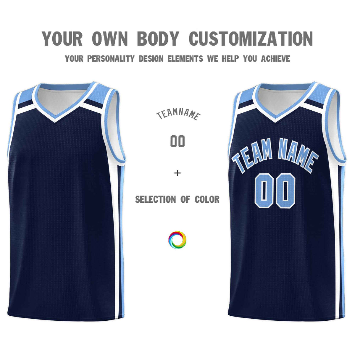 Custom Navy Light Blue White Trendy Color Charge Series Sports Uniform Basketball Jersey
