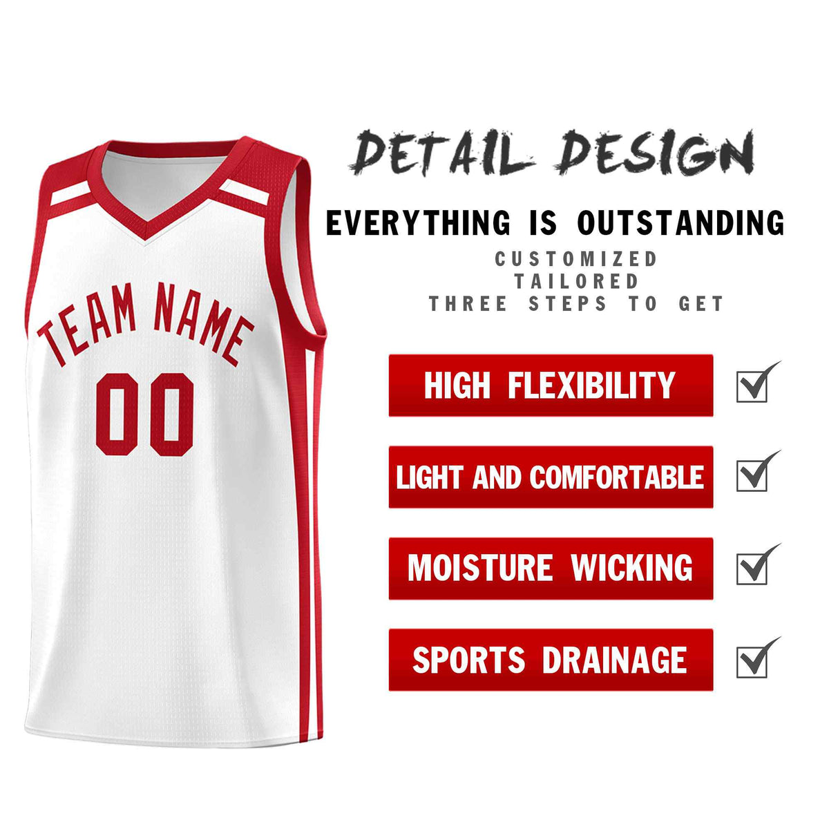 Custom White Red  Trendy Color Charge Series Sports Uniform Basketball Jersey