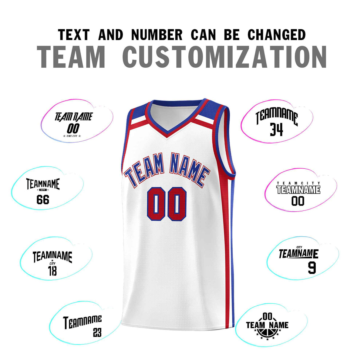 Custom White Royal Blue Red Trendy Color Charge Series Sports Uniform Basketball Jersey