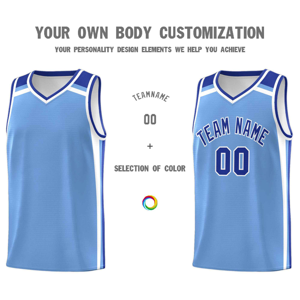 Custom Light Blue Royal Blue White Trendy Color Charge Series Sports Uniform Basketball Jersey