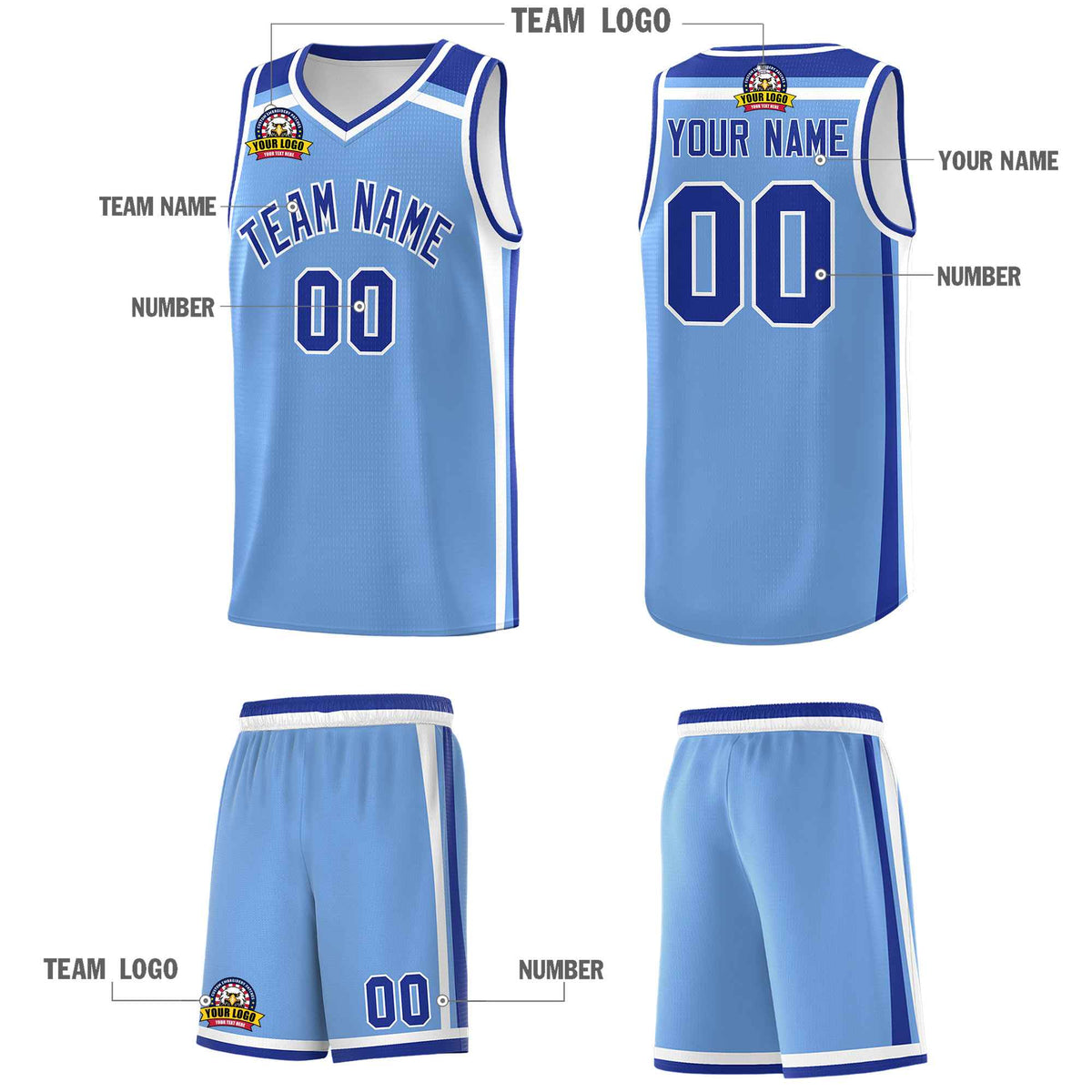 Custom Light Blue Royal Blue White Trendy Color Charge Series Sports Uniform Basketball Jersey