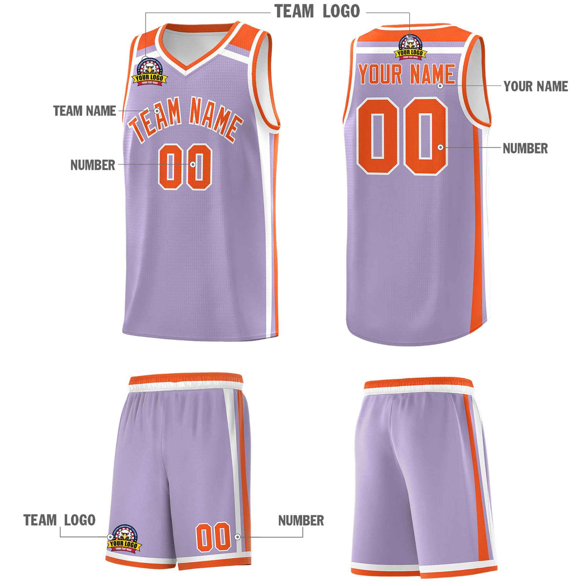 Custom Light Purple Orange White Trendy Color Charge Series Sports Uniform Basketball Jersey