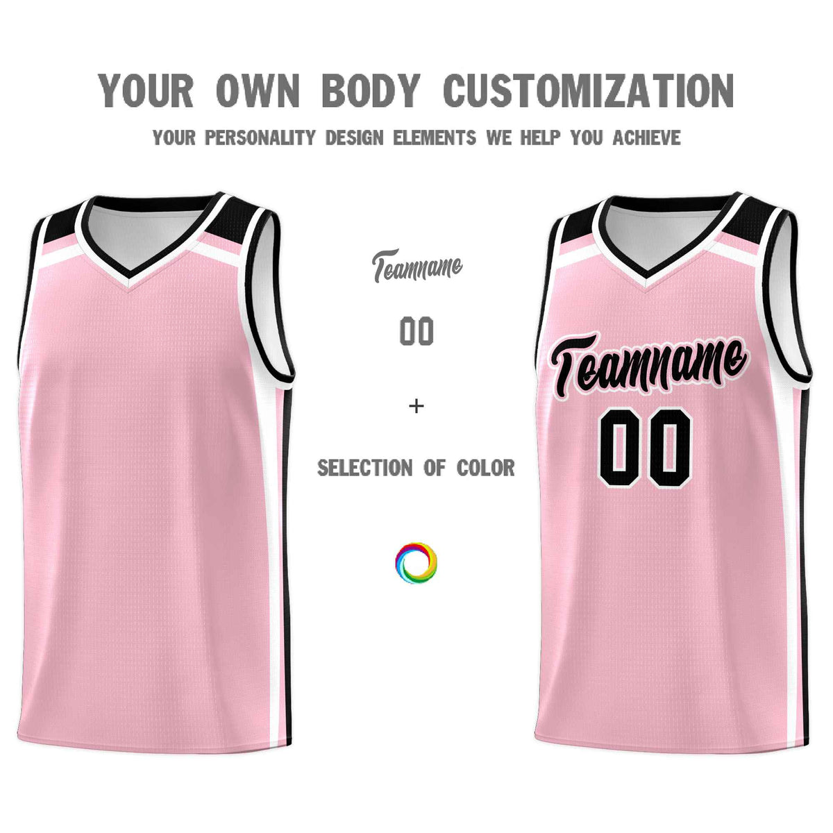 Custom Light Pink White Black Trendy Color Charge Series Sports Uniform Basketball Jersey