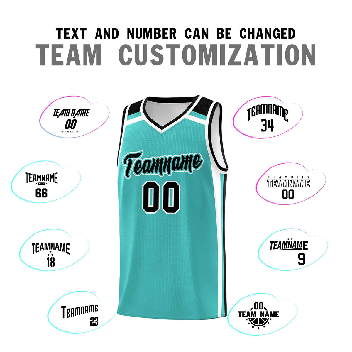 Custom Teal White Black Trendy Color Charge Series Sports Uniform Basketball Jersey