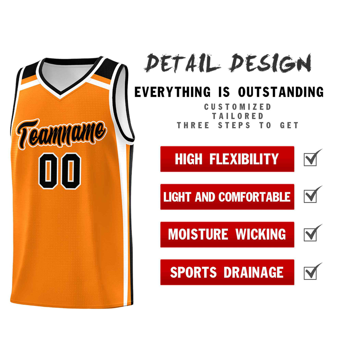 Custom Orange Black White Trendy Color Charge Series Sports Uniform Basketball Jersey