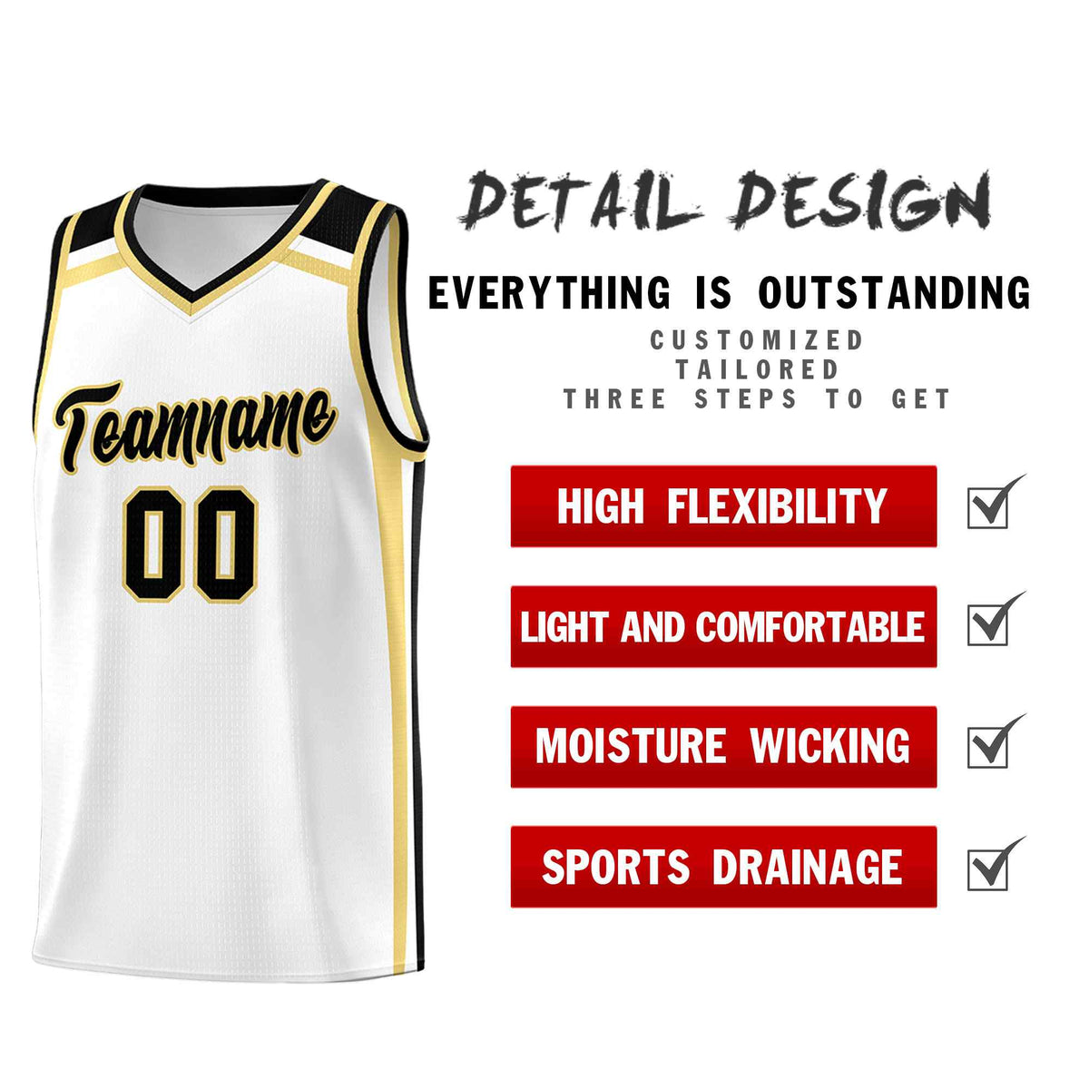 Custom White Khaki Black Trendy Color Charge Series Sports Uniform Basketball Jersey