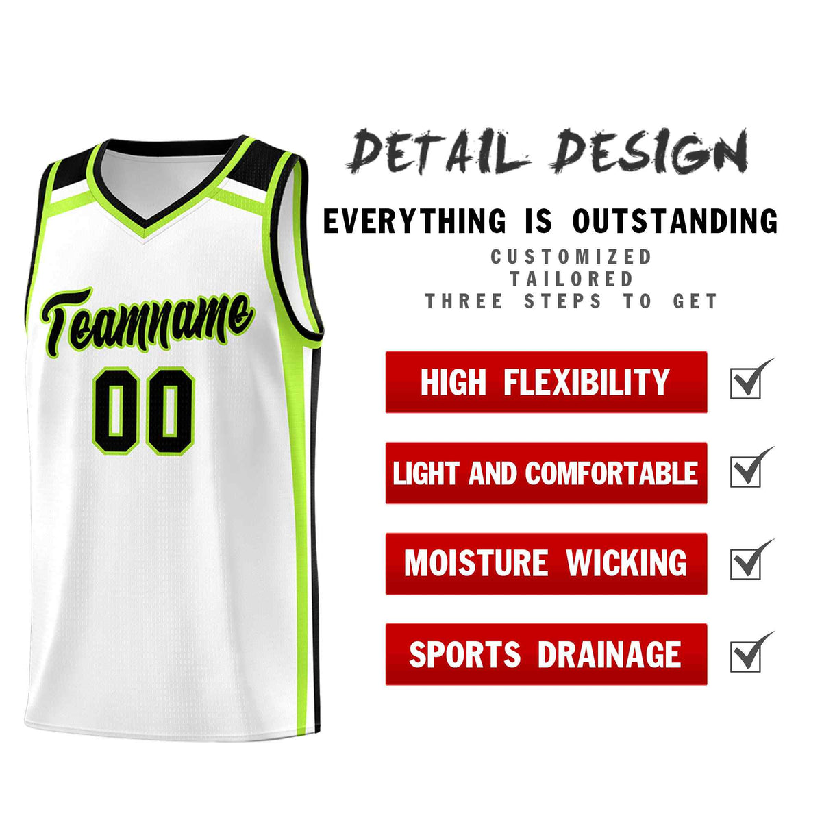 Custom White Black Neon Green Trendy Color Charge Series Sports Uniform Basketball Jersey