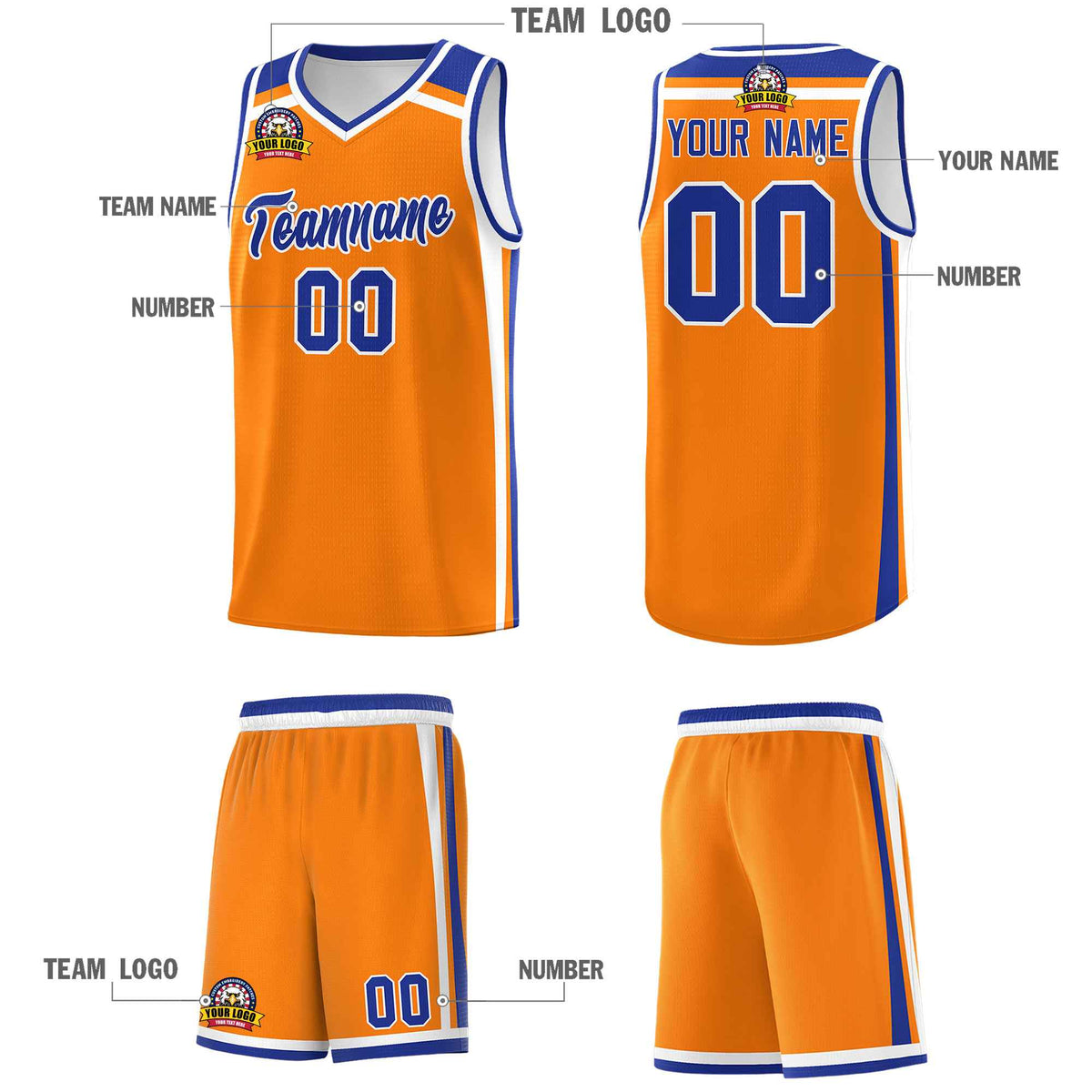 Custom Orange White Royal Blue Trendy Color Charge Series Sports Uniform Basketball Jersey